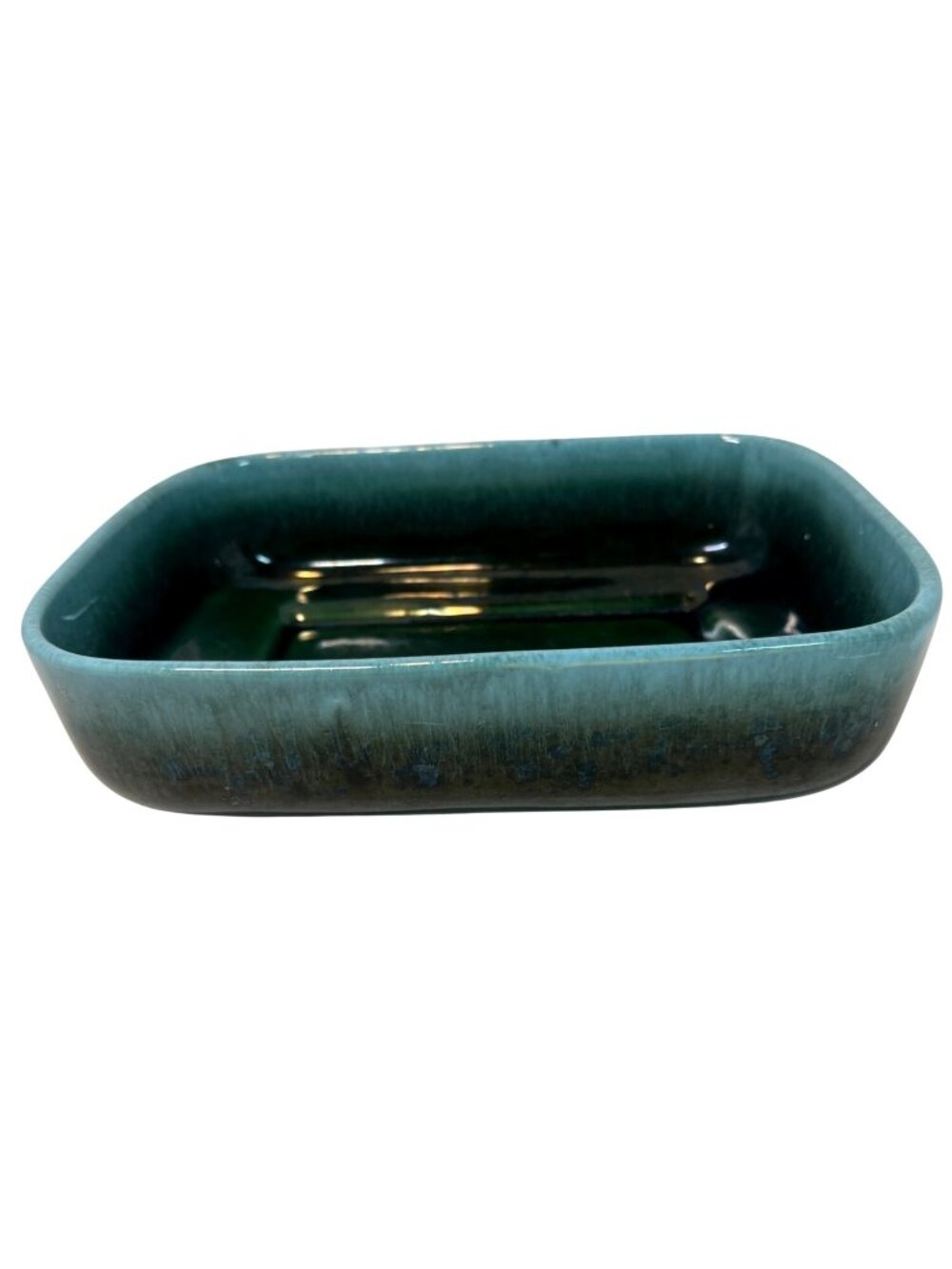 Hull USA F41 Square Green Drip Glazed Ceramic Dish Bowl